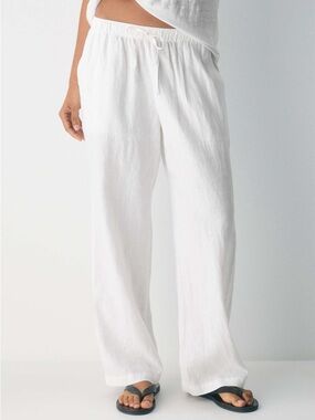 Aritzia White Wide-Leg Linen Blend Drawstring Pants
